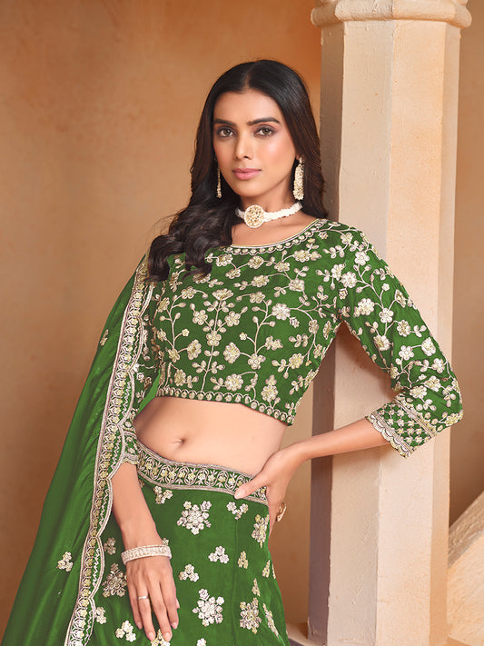 Green Organza Heavy Embroidered Traditionally Lehenga Choli