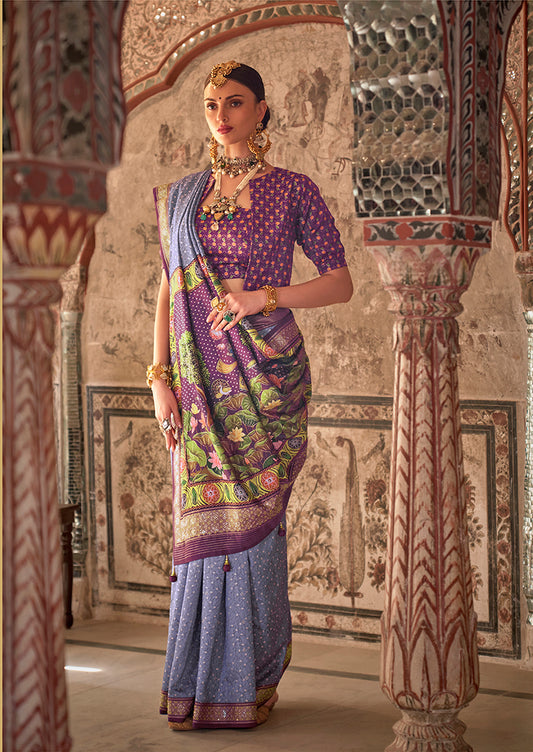 Lavender Viscose Silk Printed Traditional Saree