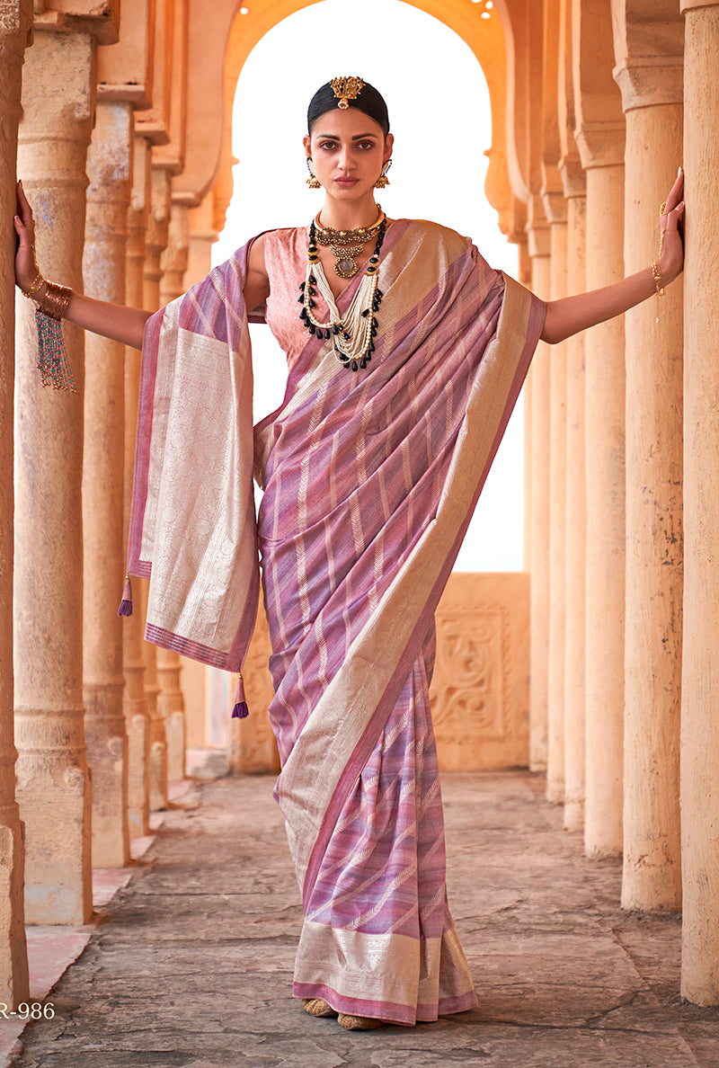 Lilac Viscose Silk Foil Print Classic Saree