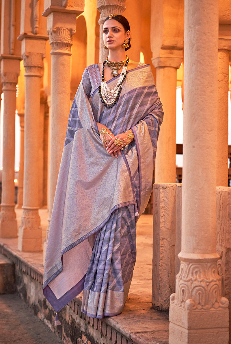 Light Purple Viscose Silk Foil Print Classic Saree