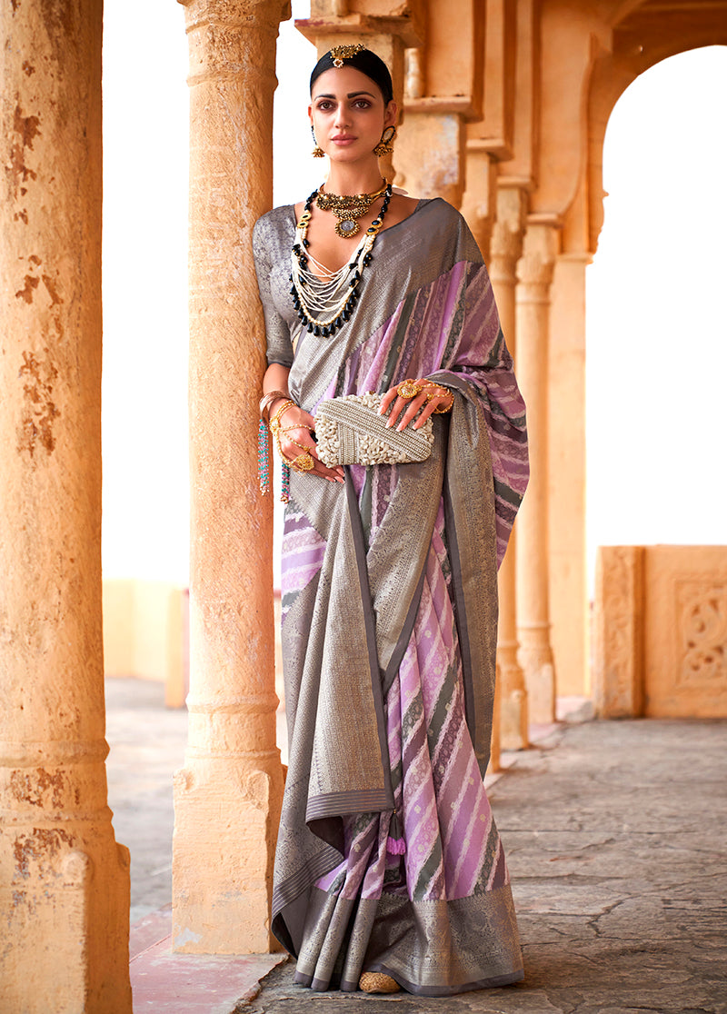 Lavender Viscose Silk Foil Print Classic Saree