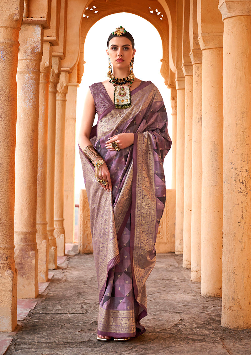 Purple Colour Viscose Silk Foil Print Classic Saree
