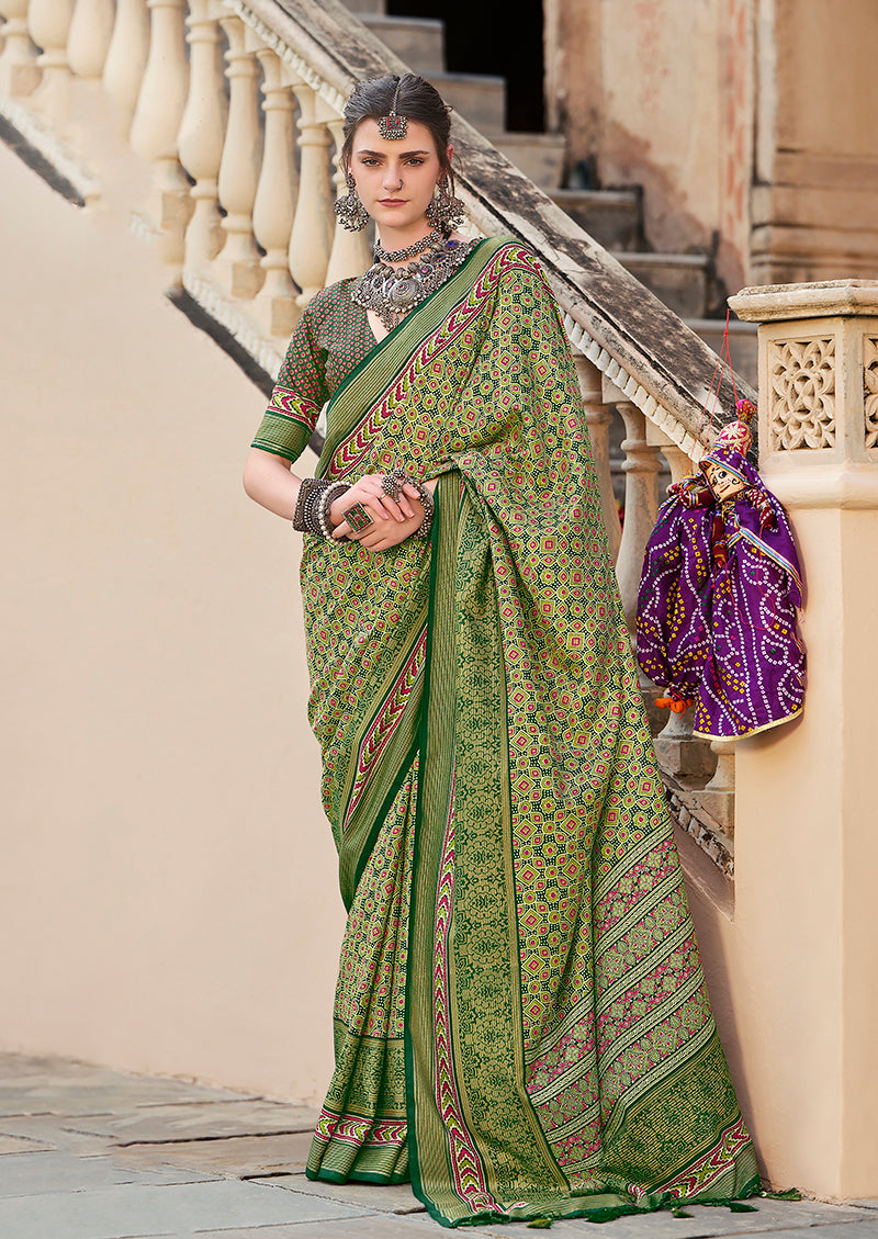 Green Silk Patola Print Saree