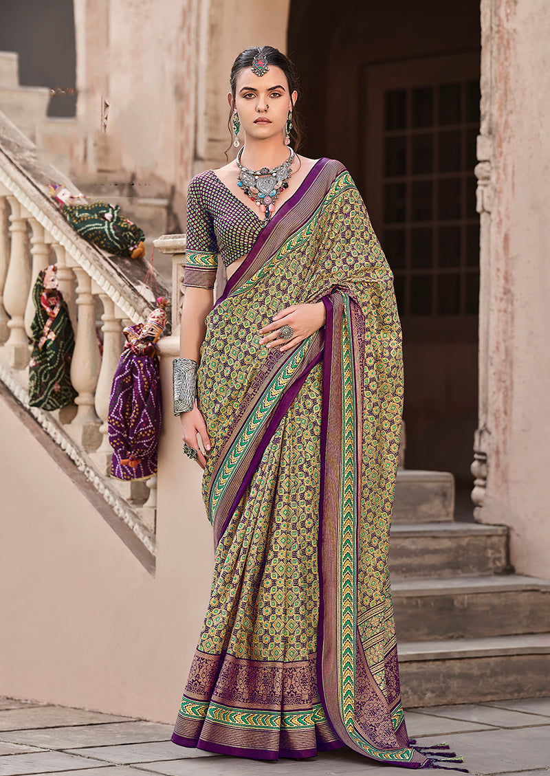 Green Silk Patola Print Saree