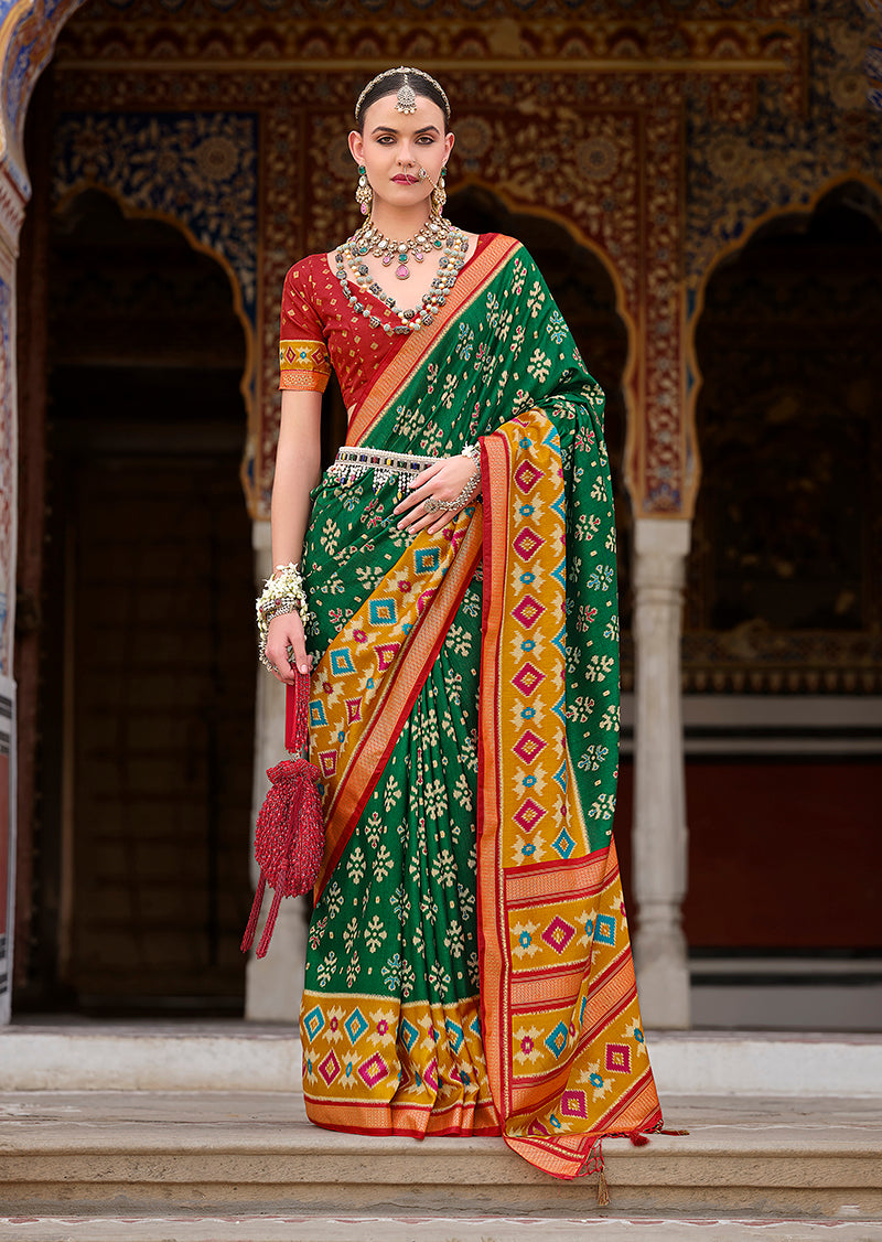 Green Silk Patola Print Saree