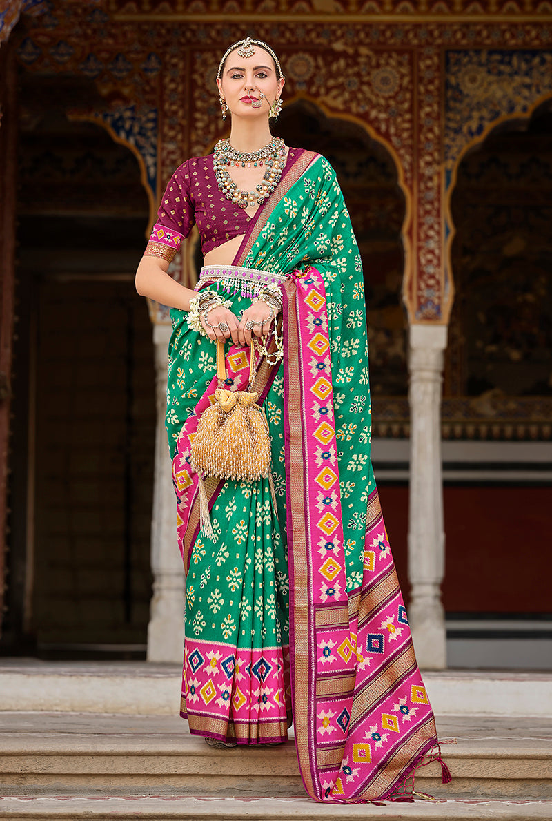 Mint Green Silk Patola Print Saree