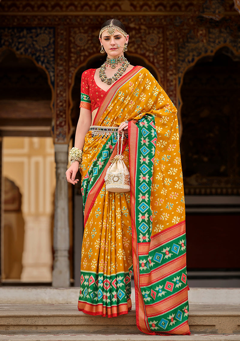 Mustard Silk Patola Print Saree