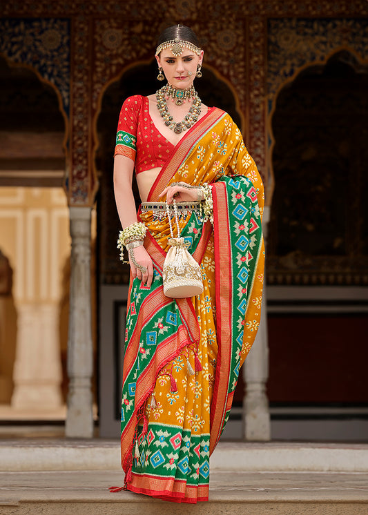 Mustard Silk Patola Print Saree