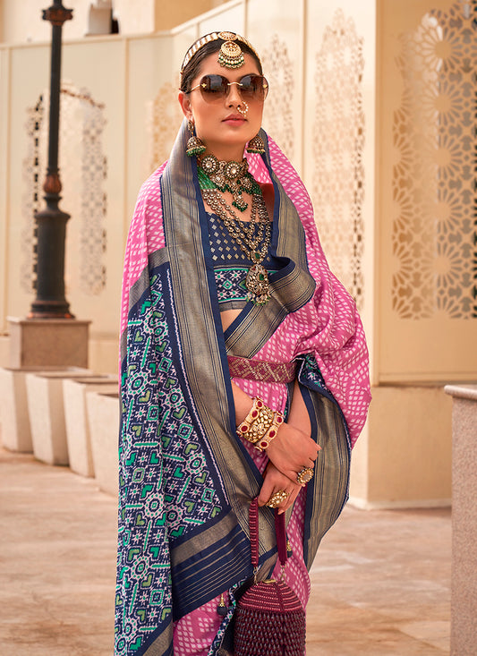 Light Pink Patola Print Zari Weaving Silk Saree