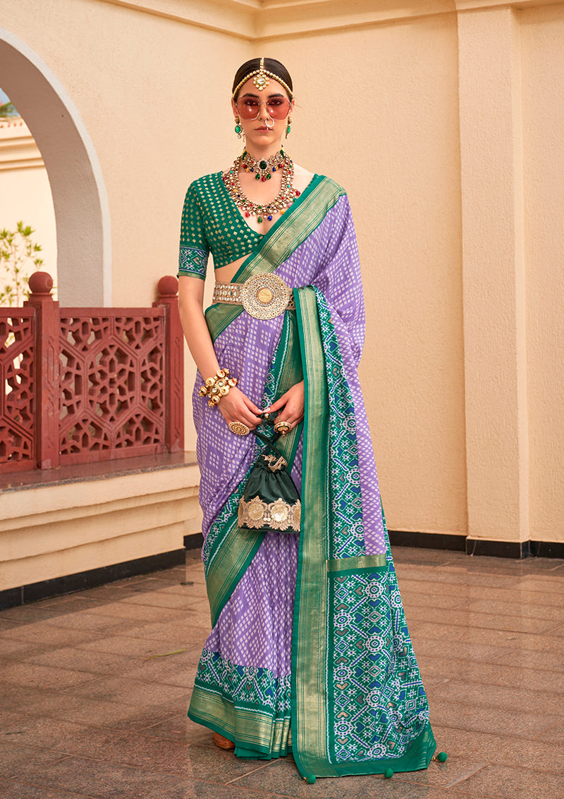 Lavender Patola Print Zari Weaving Silk Saree
