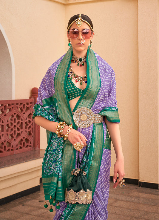 Lavender Patola Print Zari Weaving Silk Saree