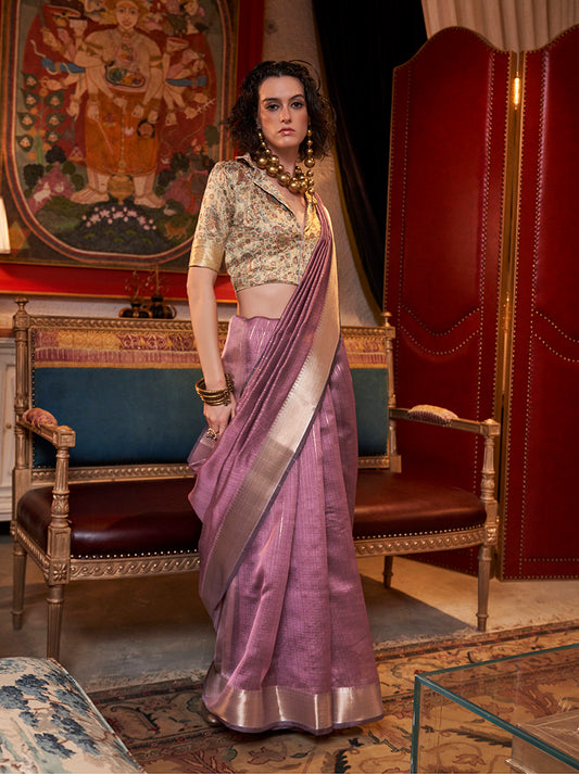 Dark Mauve Moss Chiffon Saree with a Classy Sheen