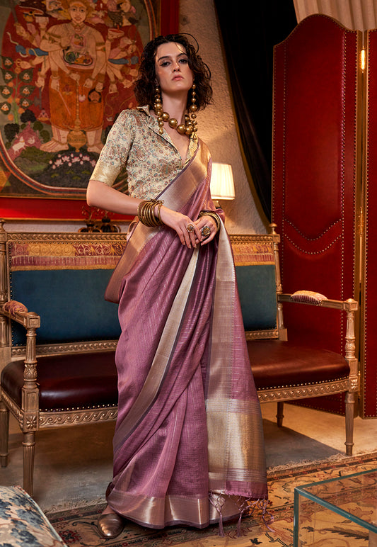 Dark Mauve Moss Chiffon Saree with a Classy Sheen
