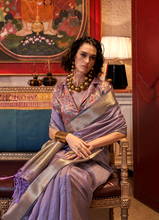 Purple Moss Chiffon Saree with a Classy Sheen