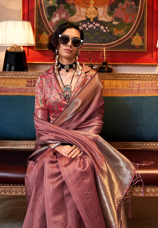 Rust Moss Chiffon Saree with a Classy Sheen