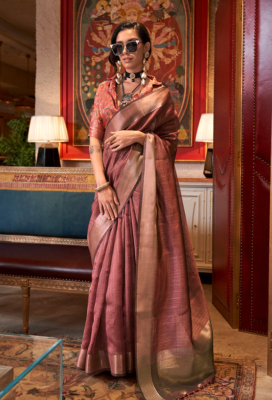 Rust Moss Chiffon Saree with a Classy Sheen