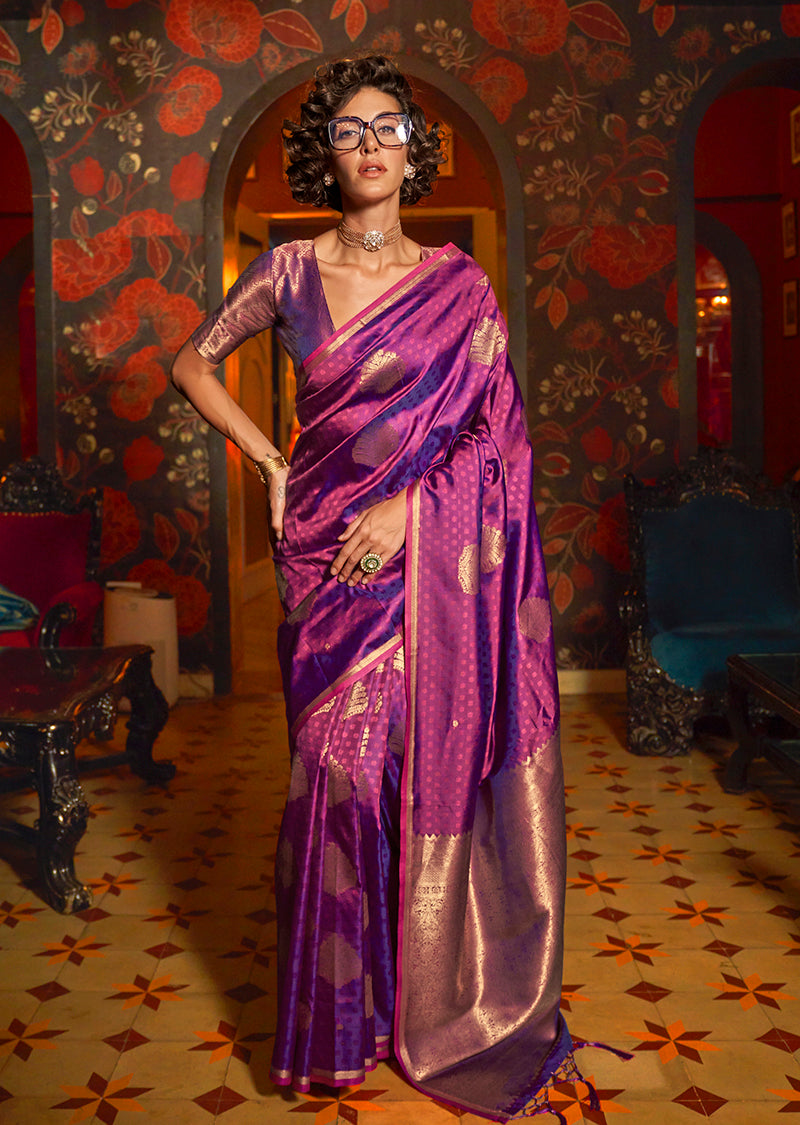 Purple Classic Weaving Silk Saree with Intricate Zari Motifs