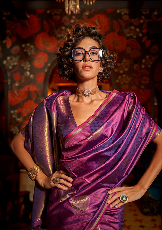 Purple Classic Weaving Silk Saree with Intricate Zari Motifs