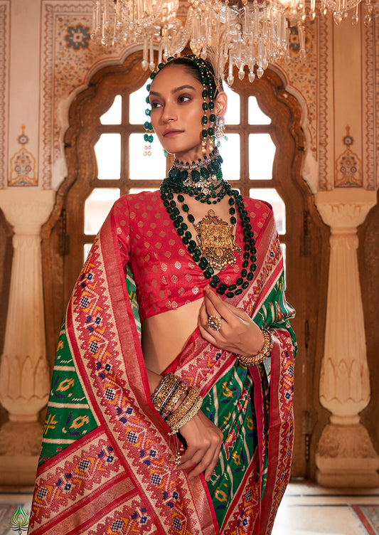 Green Silk Blend Patola Printed Saree