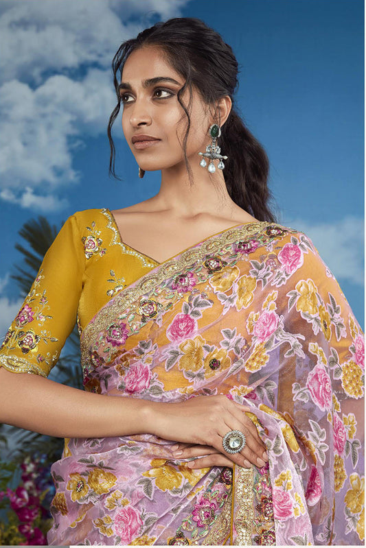 Brasso Light Pink Embroidered Floral Patterns Classic Saree