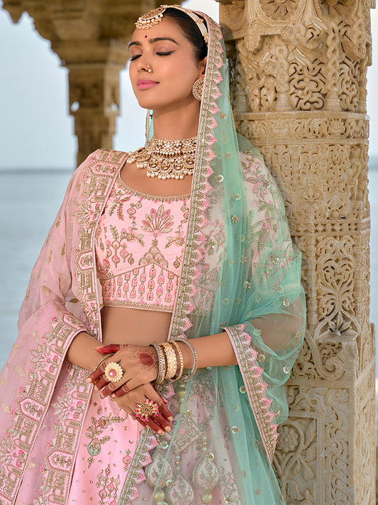 Light Pink Silk Embroidered, Sequins, Thread And Zari Work Bridal Trendy Lehenga Choli