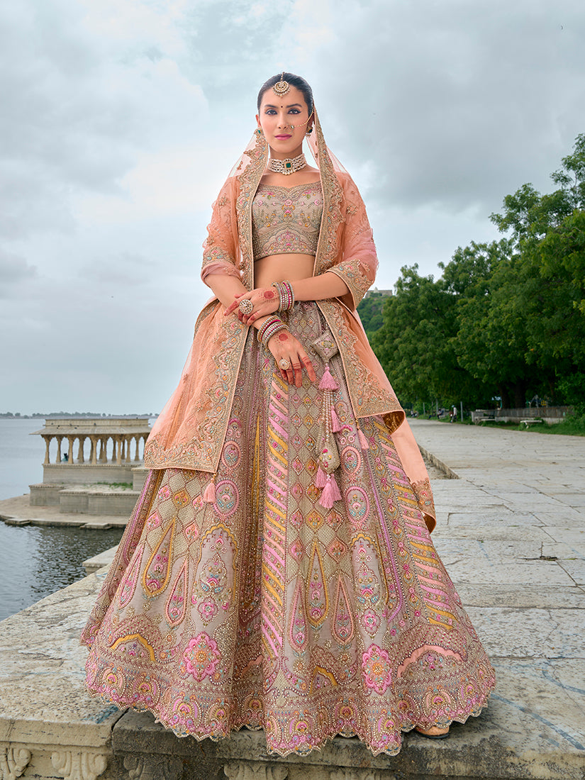 Grey Silk Embroidered, Sequins, Thread And Zari Work Bridal Trendy Lehenga Choli