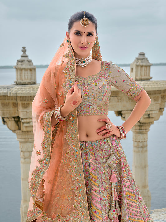 Grey Silk Embroidered, Sequins, Thread And Zari Work Bridal Trendy Lehenga Choli