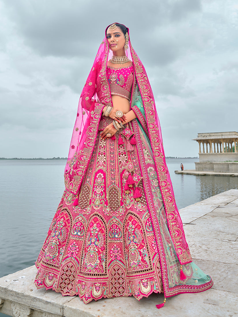 Rani Pink Silk Embroidered, Sequins, Thread And Zari Work Bridal Trendy Lehenga Choli