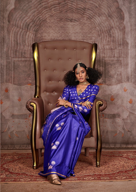 Royal Blue Zari Woven Satin Silk Saree for Festivals