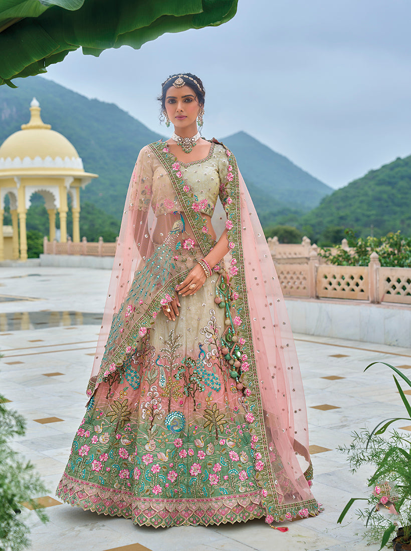 Multi Colour Silk Embroidered Sequins Designer Lehenga Choli