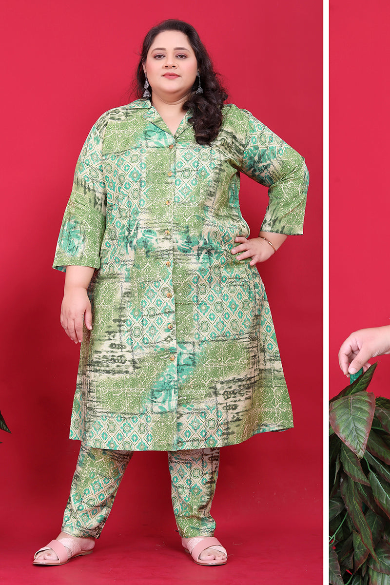 Green Rayon Floral Print Classic Co-ord Set