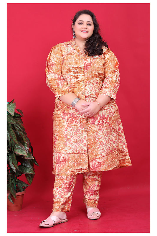 Orange Premium Vertical Floral Print Classic Co-ord Set