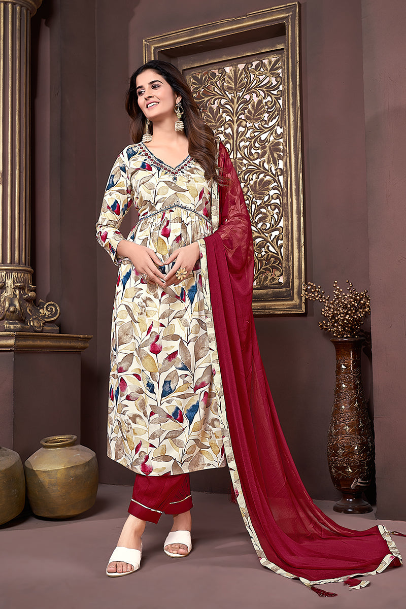 Red Rayon Printed Festival Wear Afghani Suit