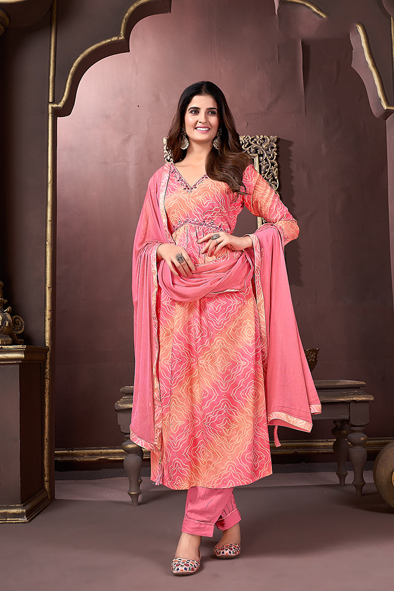 Pink Rayon Printed Festival Wear Afghani Suit