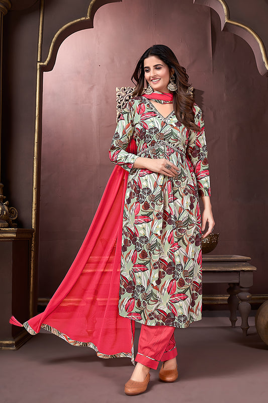 Red Rayon Printed Festival Wear Afghani Suit