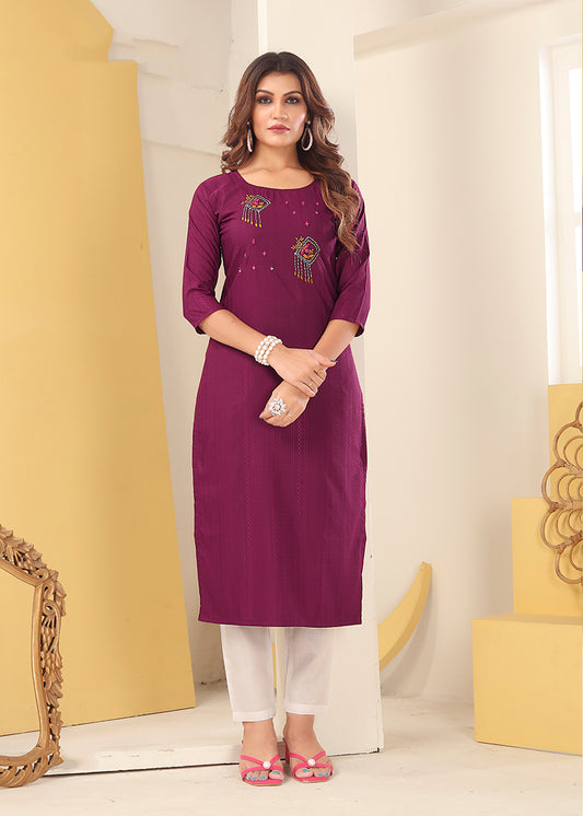Magenta Vision silk with Handmade Embroidery Kurti