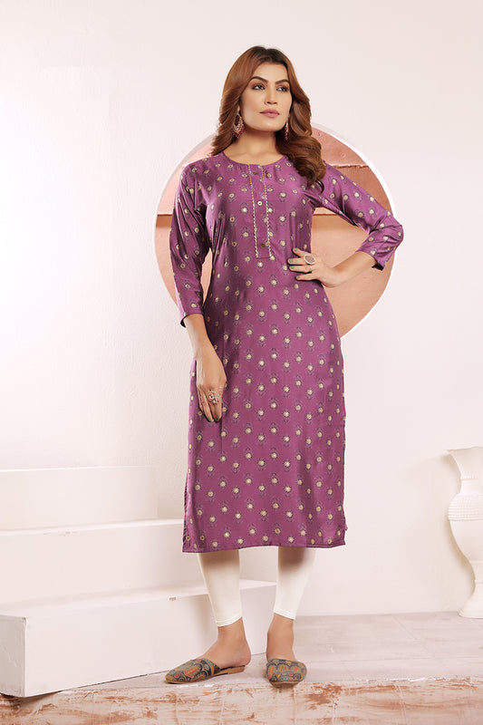 Lavender Viscose Maslin Print With Pocket Stylish Kurti