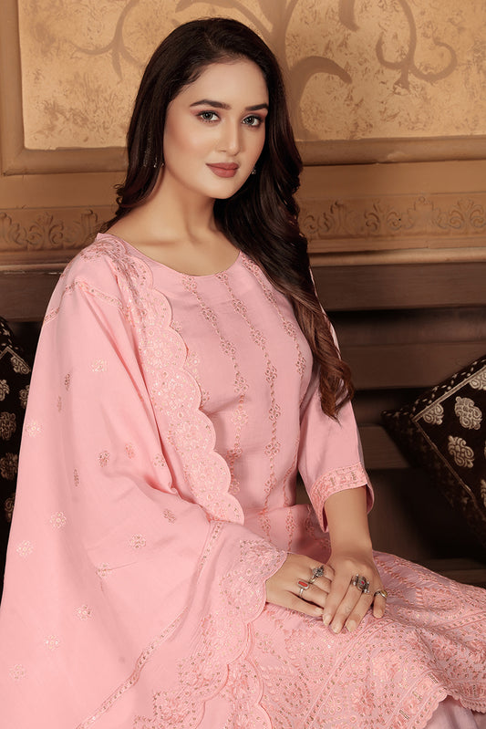 Light Pink Chanderi With Heavy Sequence Embroidery Classic Suit