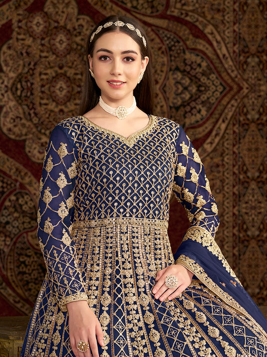 Navy blue Net Heavy Sequence Work Floor Length Anarkali Suit