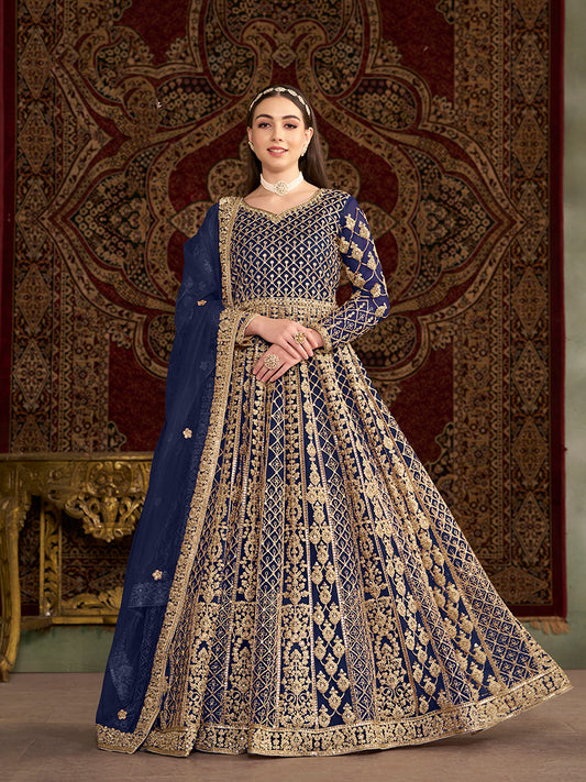 Navy blue Net Heavy Sequence Work Floor Length Anarkali Suit