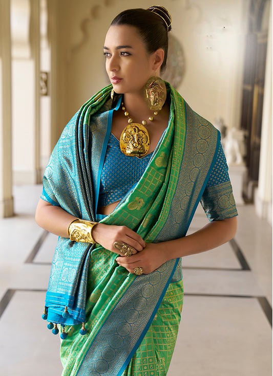 Light Green Banarasi Silk Weaving Work Saree