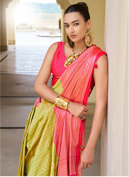 Pear Banarasi Silk Weaving Work Saree