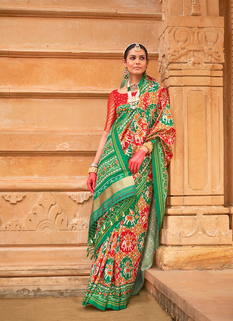 Multi Colour & Red Silk Patola Print Saree