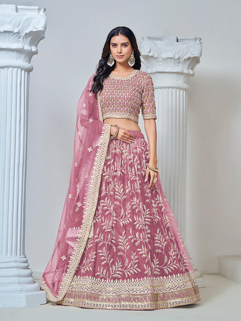 Pink color Net With Heavy Sequence & Embroidered Trendy Lehenga Choli
