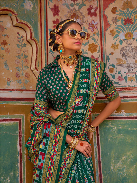 Dark Green Sigma Silk Patola Print Saree