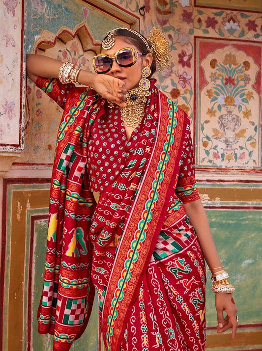 Dark Red Sigma Silk Patola Print Saree