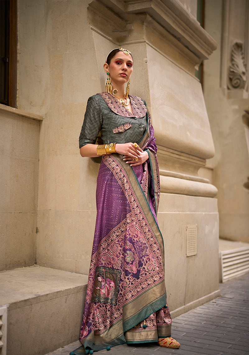 Purple Viscose Silk Foil Print Traditional Saree