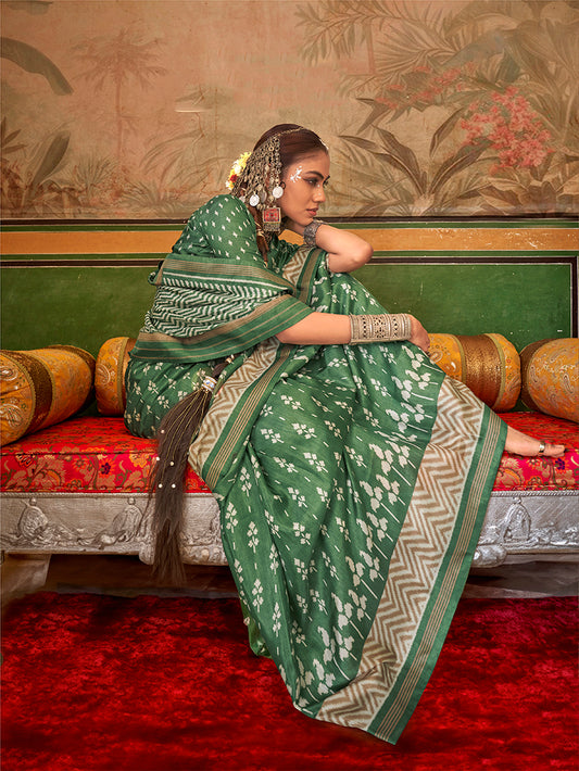 Green Mercerized Sigma Silk Printed Saree