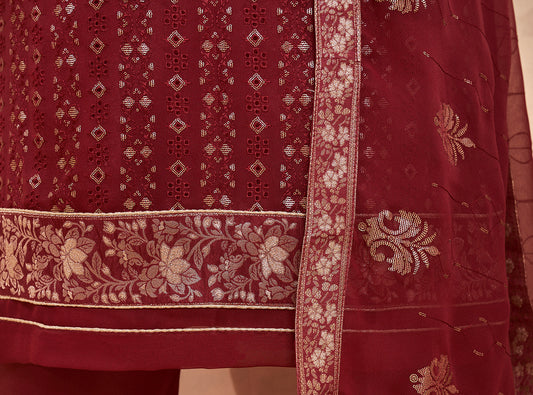 Maroon Georgette Embroidered Designer Pakistani Salwar Suit