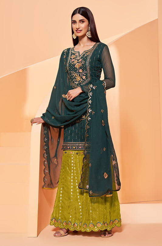 Dark Teal Georgette Embroidered Pakistani Salwar Kameez